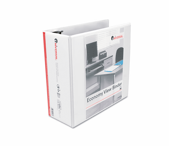 UNV20997 Economy D-Ring Vinyl View Binder, 5" Capacity, White By UNIVERSAL OFFICE PRODUCTS