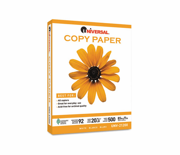 UNV21200 Copy Paper, 92 Brightness, 20lb, 8-1/2 x 11, White, 5000 Sheets/Carton By UNIVERSAL OFFICE PRODUCTS