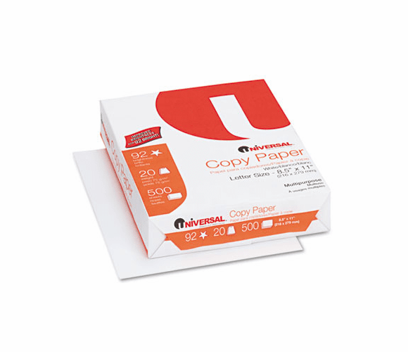 UNV2120PLT Copy Paper, 92 Brightness, 20 lb, 8-1/2 x 11, White, 200,000 Sheets By UNIVERSAL OFFICE PRODUCTS
