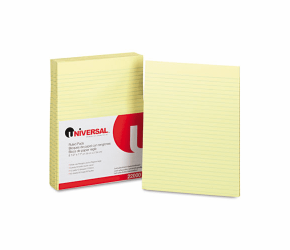 UNV22000 Glue Top Writing Pads, Wide Rule, Letter, Canary, 50-Sheet Pads/Pack, Dozen By UNIVERSAL OFFICE PRODUCTS