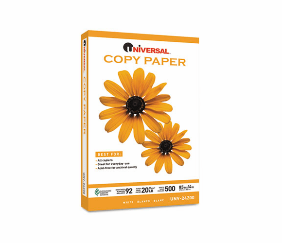 UNV24200 Copy Paper, 92 Brightness, 20lb, 8-1/2 x 14, White, 5000 Sheets/Carton By UNIVERSAL OFFICE PRODUCTS