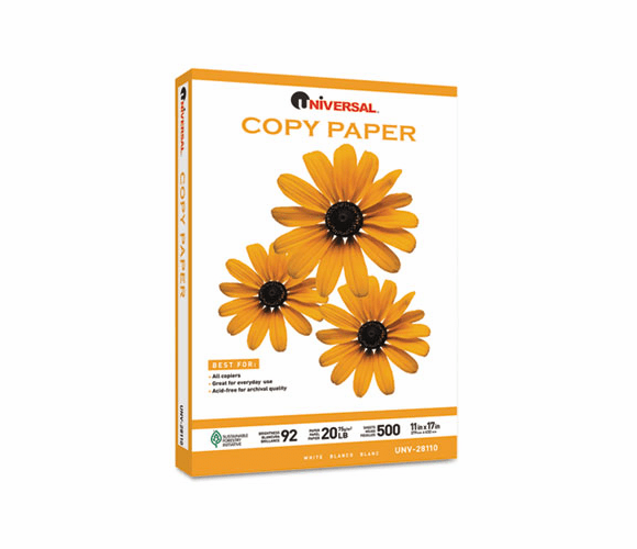 UNV28110 Copy Paper, 92 Brightness, 20lb, 11 x 17, White, 2500 Sheets/Carton By UNIVERSAL OFFICE PRODUCTS