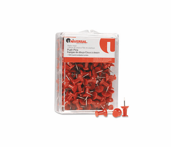 UNV31301 Colored Push Pins, Plastic, Red, 3/8", 100/Pack By UNIVERSAL OFFICE PRODUCTS