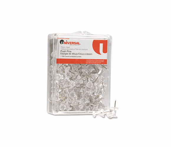 UNV31304 Colored Push Pins, Plastic, Clear, 3/8", 100/Pack By UNIVERSAL OFFICE PRODUCTS