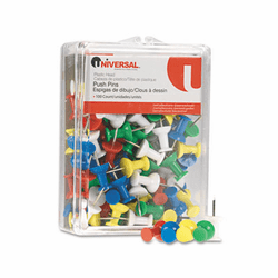 UNV31310 Colored Push Pins, Plastic, Rainbow, 3/8", 100/Pack By UNIVERSAL OFFICE PRODUCTS