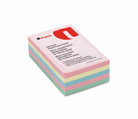 UNV35616 Self-Stick Notes, 4 x 6, Lined, 4 Pastel Colors, 5 100-Sheet Pads/Pack By UNIVERSAL OFFICE PRODUCTS