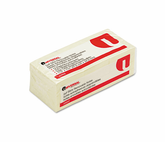 UNV35662 Standard Self-Stick Notes, 1-1/2 x 2, Yellow, 12 100-Sheet Pad/Pack By UNIVERSAL OFFICE PRODUCTS