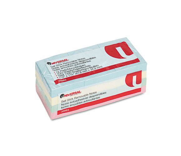 UNV35663 Self-Stick Notes, 1-1/2 x 2, 4 Pastel Colors, 12 100-Sheet Pads/Pack By UNIVERSAL OFFICE PRODUCTS