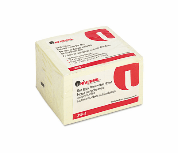 UNV35692 Standard Self-Stick Notes, 3 x 5, Yellow, 18 100-Sheet Pads/Pack By UNIVERSAL OFFICE PRODUCTS