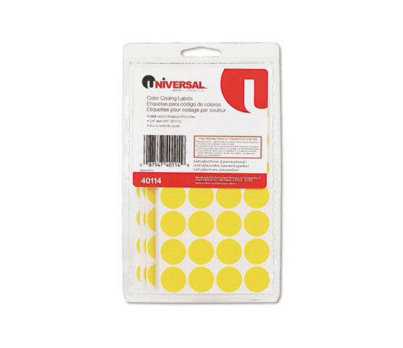 UNV40114 Permanent Self-Adhesive Color-Coding Labels, 3/4in dia, Yellow, 1008/Pack By UNIVERSAL OFFICE PRODUCTS