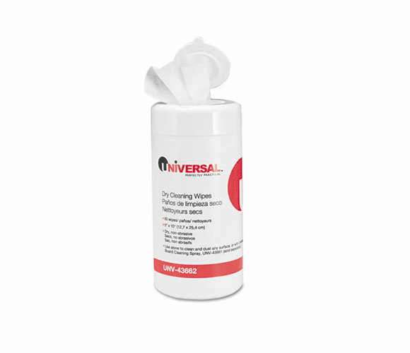 UNV43662 Dry Cleaning Wipes, 5 x 10, 50/Wipes in Pop-Up Pack By UNIVERSAL OFFICE PRODUCTS