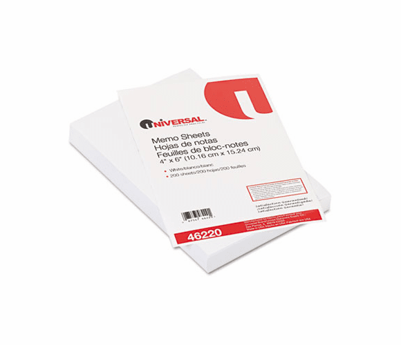 UNV46220 Loose Memo Sheets, 4 x6, White, 200 Sheets/Pack By UNIVERSAL OFFICE PRODUCTS