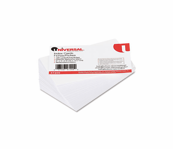 UNV47200 Unruled Index Cards, 3 x 5, White, 100/Pack By UNIVERSAL OFFICE PRODUCTS