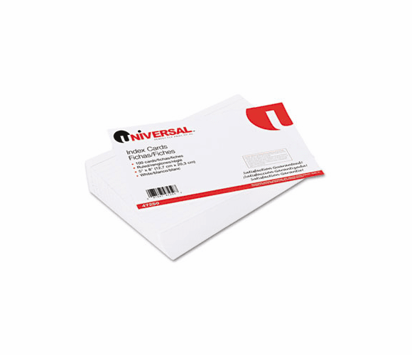 UNV47250 Ruled Index Cards, 5 x 8, White, 100/Pack By UNIVERSAL OFFICE PRODUCTS