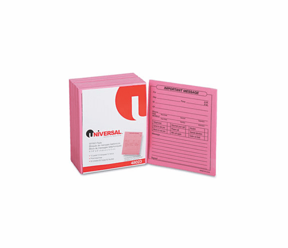 UNV48023 Important Message Pink Pads, 4-1/4 x 5-1/2, 50/Pad, 12/Pack By UNIVERSAL OFFICE PRODUCTS