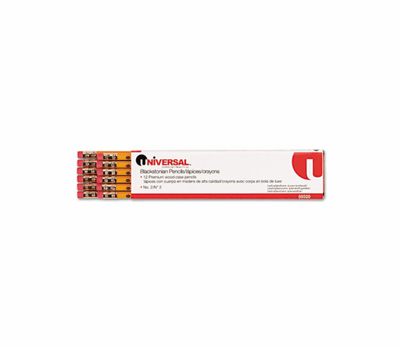 UNV55520 Blackstonian Pencil, HB #2, Medium Soft, Yellow Barrel, Dozen By UNIVERSAL OFFICE PRODUCTS