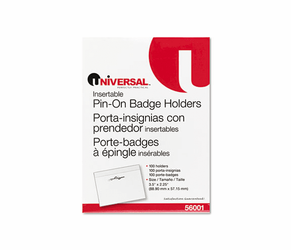 UNV56001 Clear Badge Holders w/Inserts, Top Load, 2 1/4 x 3 1/2, White, 100/Box By UNIVERSAL OFFICE PRODUCTS