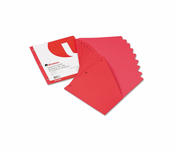 UNV61683 Slash-Cut Pockets for Three-Ring Binders, Jacket, Letter, 11 Pt., Red, 10/Pack By UNIVERSAL OFFICE PRODUCTS