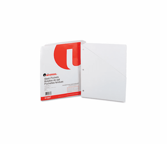 UNV61687 Slash-Cut Pockets for Three-Ring Binders, Jacket, Letter, 11 Pt., White, 10/Pack By UNIVERSAL OFFICE PRODUCTS