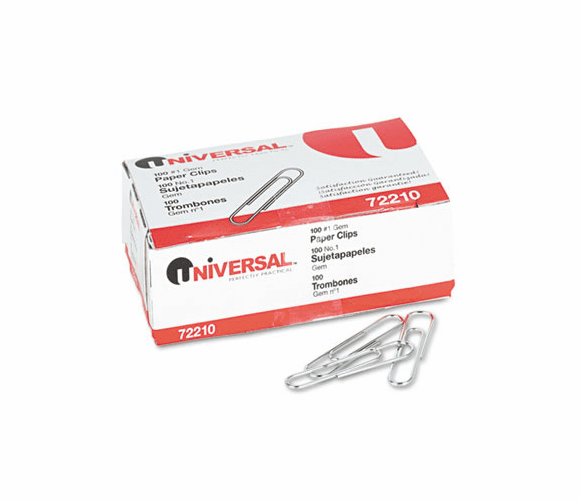 UNV72210 Paper Clips, Smooth Finish, No. 1, Silver, 100/Box, 10 Boxes/Pack By UNIVERSAL OFFICE PRODUCTS