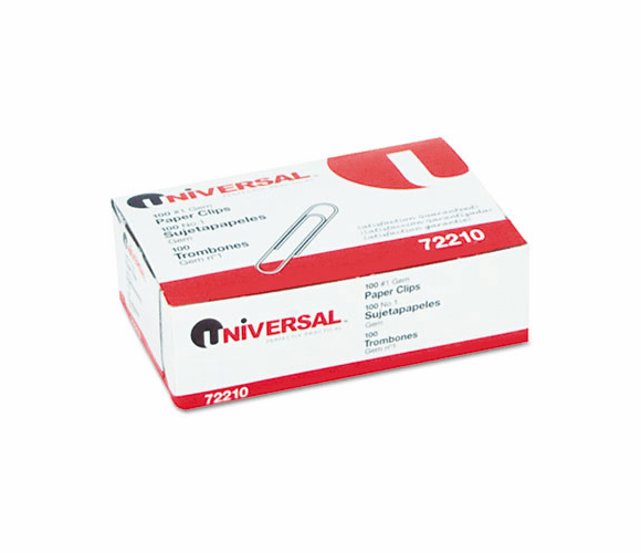 UNV72210BX Paper Clips, Smooth Finish, No. 1, Silver, 100/Box By UNIVERSAL OFFICE PRODUCTS