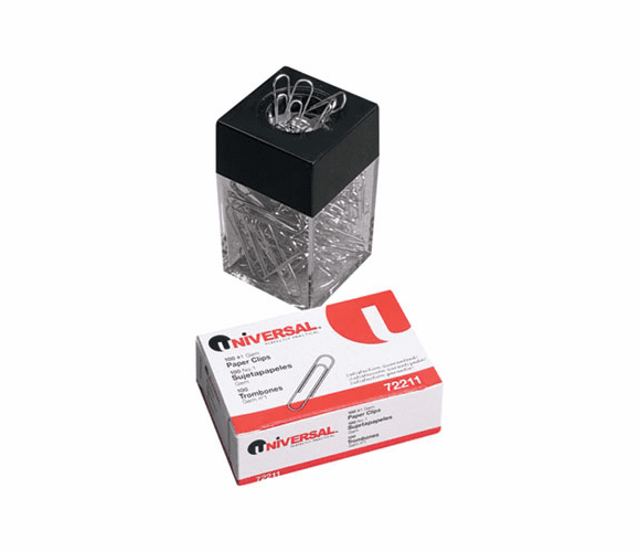 UNV72211 Paper Clips w/Magnetic Dispenser, Wire, 1 3/8", Silver, 12/100 Carton Boxes By UNIVERSAL OFFICE PRODUCTS