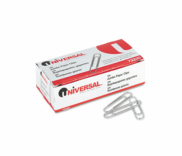 UNV72220 Smooth Paper Clips, Wire, Jumbo, Silver, 100/Box, 10 Boxes/Pack By UNIVERSAL OFFICE PRODUCTS