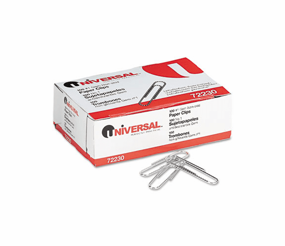 UNV72230 Nonskid Paper Clips, Wire, No. 1, Silver, 100/Box, 10 Boxes/Pack By UNIVERSAL OFFICE PRODUCTS