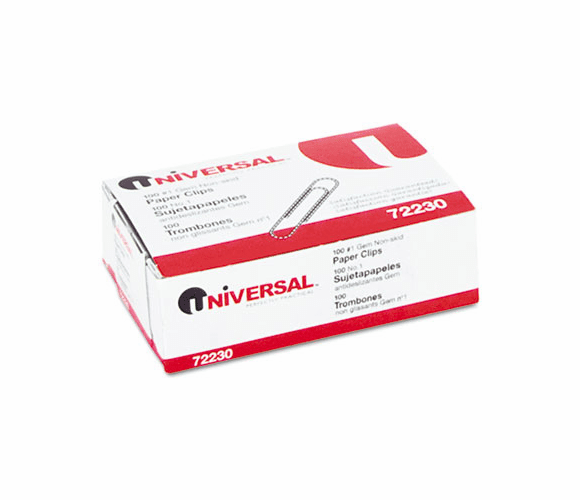 UNV72230BX Nonskid Paper Clips, Wire, No. 1, Silver, 100/Box By UNIVERSAL OFFICE PRODUCTS