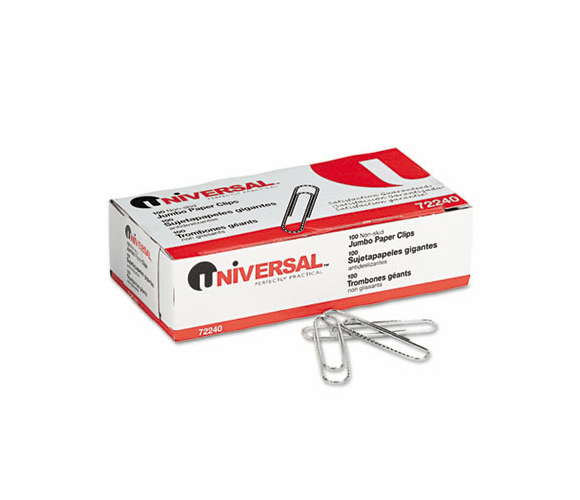 UNV72240 Nonskid Paper Clips, Wire, Jumbo, Silver, 100/Box, 10 Boxes/Pack By UNIVERSAL OFFICE PRODUCTS
