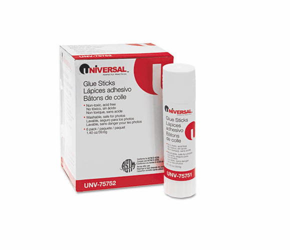 UNV75752 Permanent Glue Stick, 1.30 oz, Stick, 6/Pack By UNIVERSAL OFFICE PRODUCTS