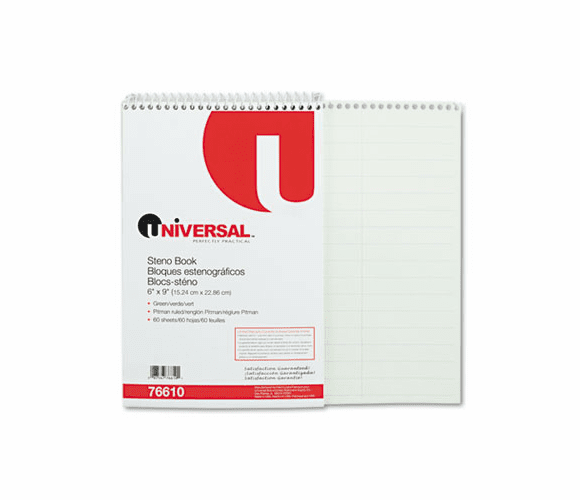 UNV76610 Steno Book, Pitman Rule, 6 x 9, Green, 60 Sheets/Pad By UNIVERSAL OFFICE PRODUCTS