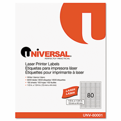 UNV80001 Laser Printer Permanent Labels, 1/2 x 1-3/4, White, 8000/Box By UNIVERSAL OFFICE PRODUCTS