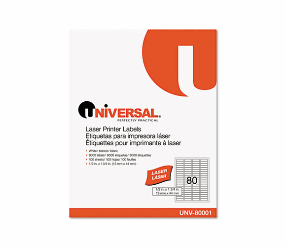UNV80001 Laser Printer Permanent Labels, 1/2 x 1-3/4, White, 8000/Box By UNIVERSAL OFFICE PRODUCTS
