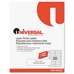 UNV80002 Laser Printer Permanent Labels, 1 x 4, White, 5000/Box By UNIVERSAL OFFICE PRODUCTS