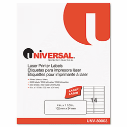 UNV80003 Laser Printer Permanent Labels, 1-1/3 x 4, White, 3500/Box By UNIVERSAL OFFICE PRODUCTS