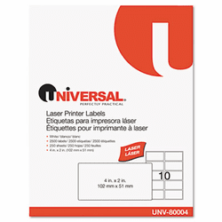 UNV80004 Laser Printer Permanent Labels, 2 x 4, White, 2500/Box By UNIVERSAL OFFICE PRODUCTS