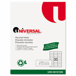 UNV80101GN Laser Printer Permanent Labels, Recycled, 1 x 2-5/8, White, 300/Pack By UNIVERSAL OFFICE PRODUCTS