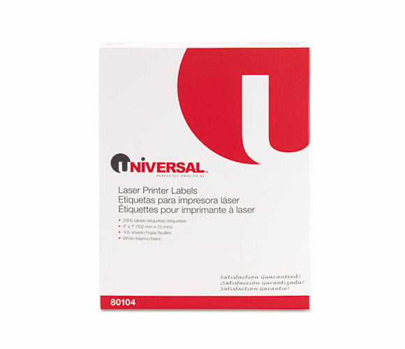 UNV80104 Laser Printer Permanent Labels, 1 x 4, White, 100 Sheets, 2000/Box By UNIVERSAL OFFICE PRODUCTS