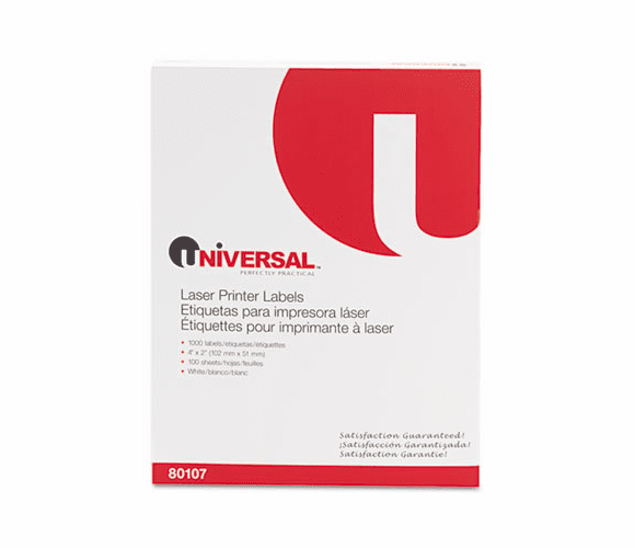 UNV80107 Laser Printer Permanent Labels, 2 x 4, White, 1000/Box By UNIVERSAL OFFICE PRODUCTS