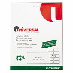 UNV80107GN Laser Printer Permanent Labels, Recycled, 2 x 4, White, 100/Pack By UNIVERSAL OFFICE PRODUCTS