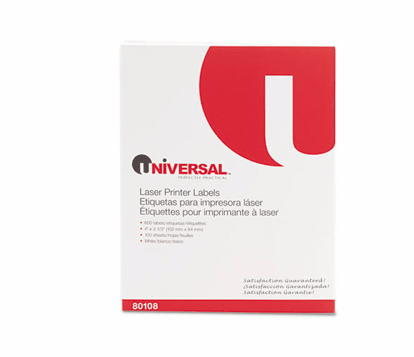 UNV80108 Laser Printer Permanent Labels, 3-1/3 x 4, White, 600/Box By UNIVERSAL OFFICE PRODUCTS