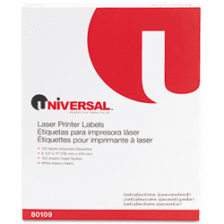 UNV80109 Laser Printer Permanent Labels, 8-1/2 x 11, White, 100/Box By UNIVERSAL OFFICE PRODUCTS