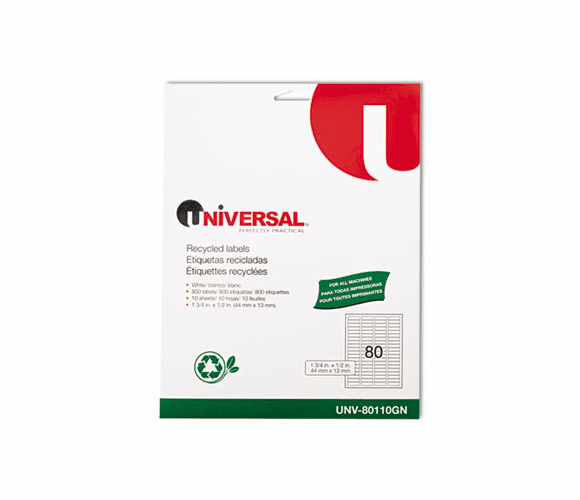 UNV80110GN Laser Printer Permanent Labels, Recycled, 1/2 x 1-3/4, White, 800/Pack By UNIVERSAL OFFICE PRODUCTS