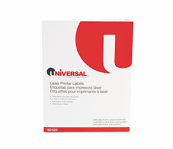 UNV80120 Laser Printer Permanent Labels, 1 x 2-5/8, White, 7500/Pack By UNIVERSAL OFFICE PRODUCTS