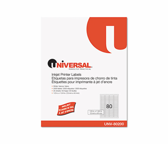 UNV80200 Inkjet Printer Labels, 1/2 x 1-3/4, White, 2000/Pack By UNIVERSAL OFFICE PRODUCTS