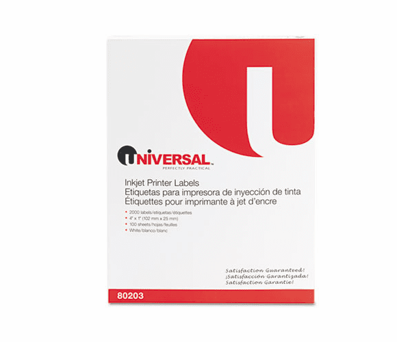 UNV80203 Inkjet Printer Labels, 1 x 4, White, 2000/Box By UNIVERSAL OFFICE PRODUCTS