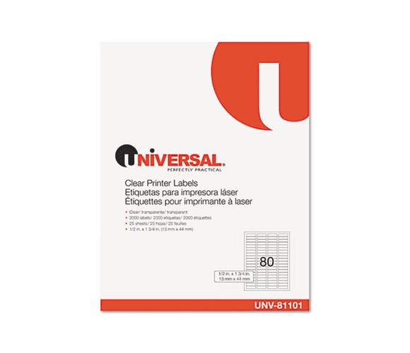 UNV81101 Laser Printer Permanent Labels, 1/2 x 1-3/4, Clear, 2000/Box By UNIVERSAL OFFICE PRODUCTS