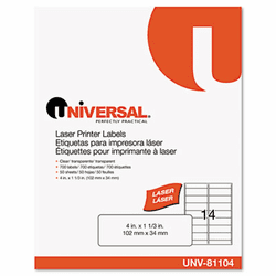 UNV81104 Laser Printer Permanent Labels, 1-1/3 x 4, Clear, 700/Box By UNIVERSAL OFFICE PRODUCTS