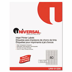 UNV81200 Inkjet Printer Labels, 1/2 x 1-3/4, Clear, 80/Sheet, 2000/Pack By UNIVERSAL OFFICE PRODUCTS